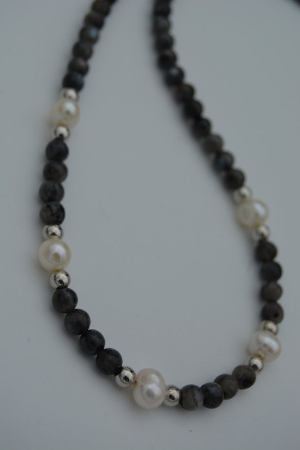 STONEAGE Labradorit ve İnci Taşlı Bayan Kolye - Resim 4