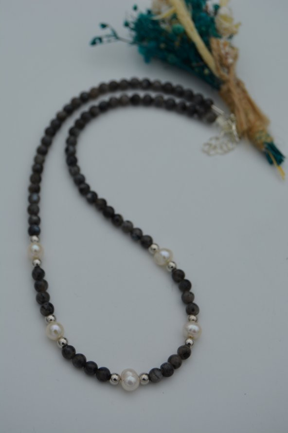 STONEAGE Labradorit ve İnci Taşlı Bayan Kolye - Resim 5