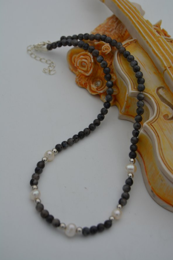 STONEAGE Labradorit ve İnci Taşlı Bayan Kolye - Resim 6