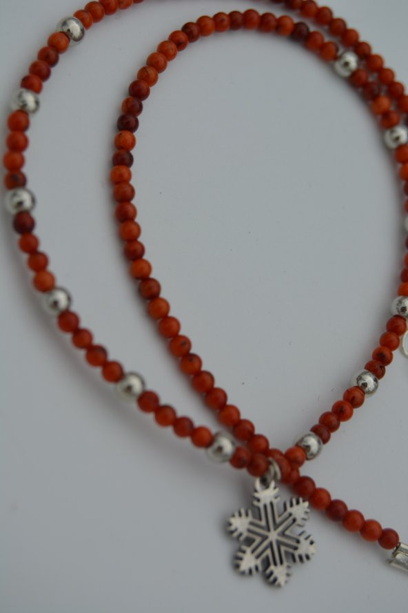 STONEAGE Mercan Taşlı Kar Tanesi Bayan Doğal Taş Kolye - Resim 2