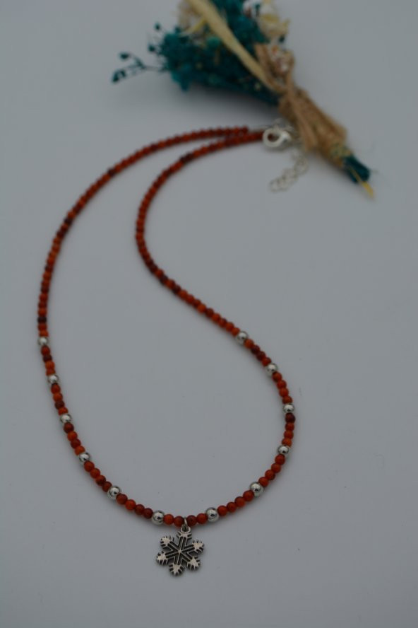 STONEAGE Mercan Taşlı Kar Tanesi Bayan Doğal Taş Kolye - Resim 3