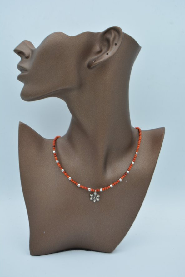 STONEAGE Mercan Taşlı Kar Tanesi Bayan Doğal Taş Kolye - Resim 4