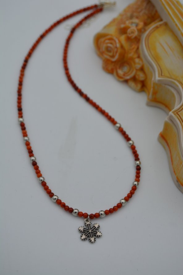 STONEAGE Mercan Taşlı Kar Tanesi Bayan Doğal Taş Kolye - Resim 6