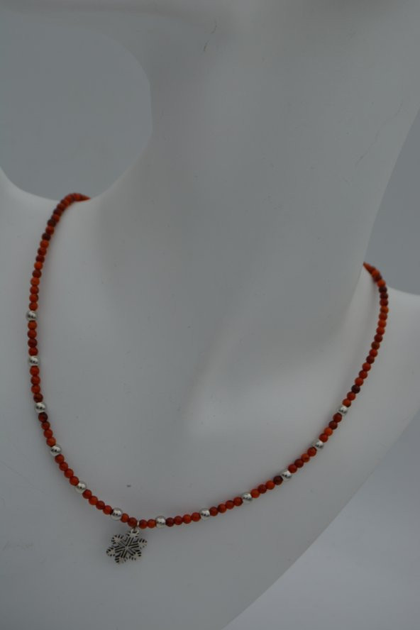 STONEAGE Mercan Taşlı Kar Tanesi Bayan Doğal Taş Kolye - Resim 7