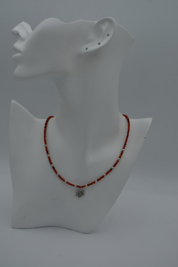 STONEAGE Mercan Taşlı Kar Tanesi Bayan Doğal Taş Kolye - Resim 8