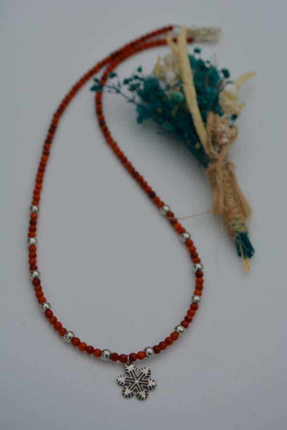 STONEAGE Mercan Taşlı Kar Tanesi Bayan Doğal Taş Kolye - Resim 10