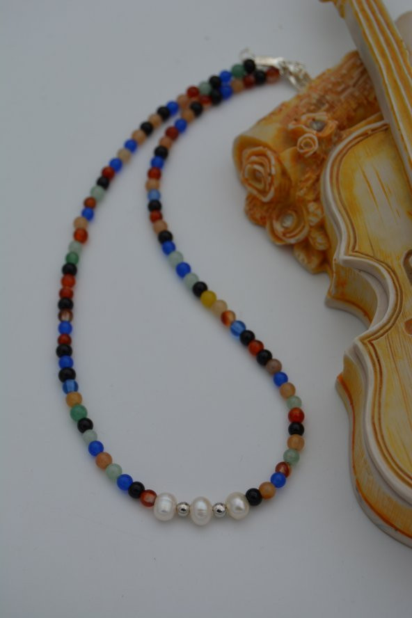 STONEAGE Ceyt ve İnci Taşlı Bayan Doğal Taş Kolye - Resim 4