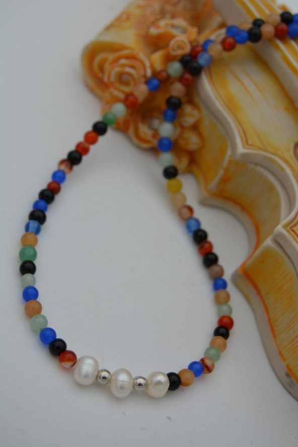 STONEAGE Ceyt ve İnci Taşlı Bayan Doğal Taş Kolye - Resim 6