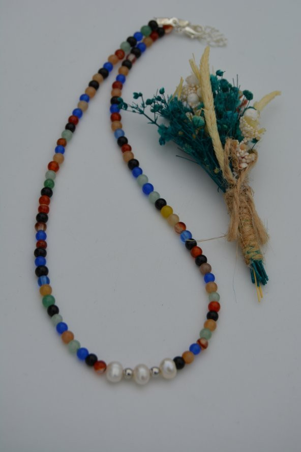 STONEAGE Ceyt ve İnci Taşlı Bayan Doğal Taş Kolye - Resim 8