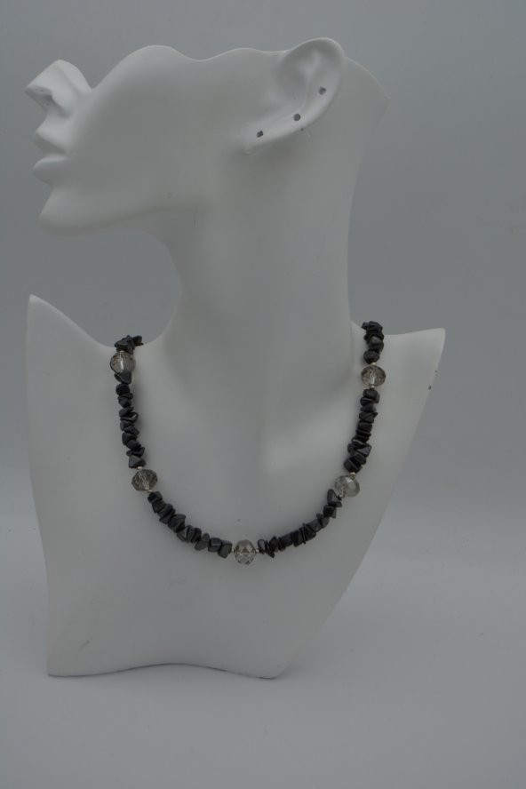 STONEAGE Hematit ve Çek Kristalli Bayan Kolye - Resim 2