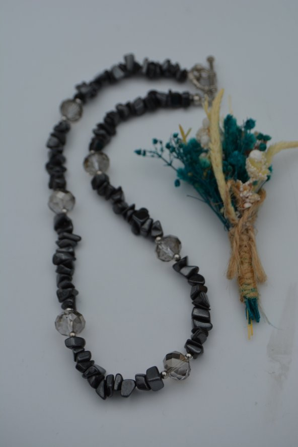 STONEAGE Hematit ve Çek Kristalli Bayan Kolye - Resim 6