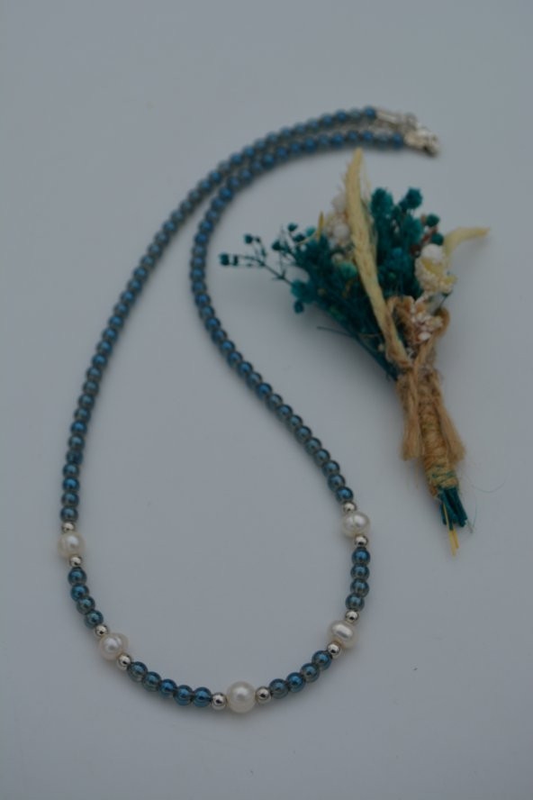 STONEAGE Kristal ve Gerçek İncili Bayan Kolye Doğal Taş - Resim 3