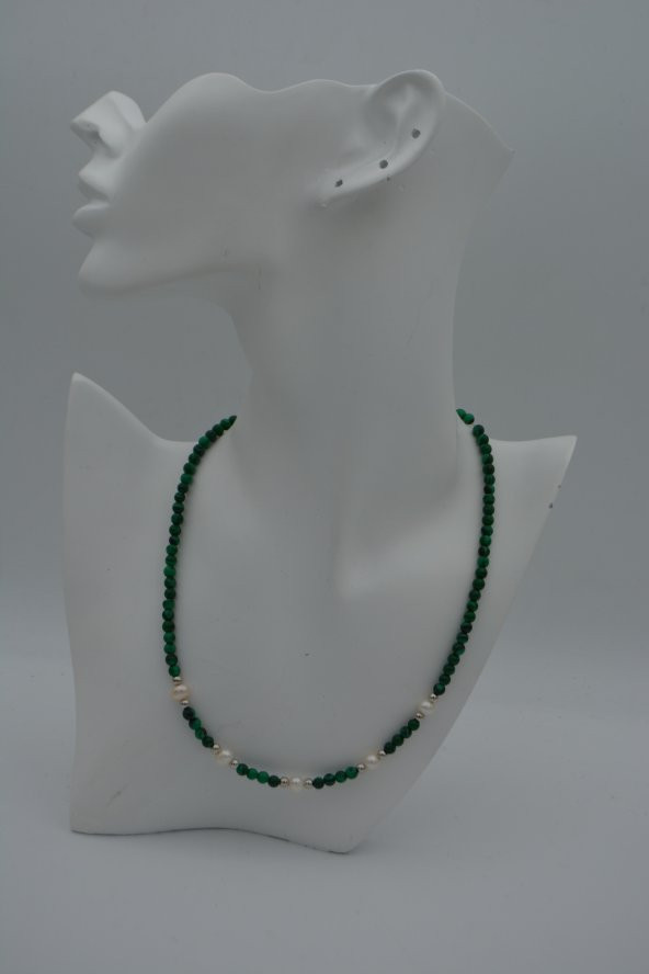 STONEAGE Malahit ve İncili Kolye Doğal Taş - Resim 4