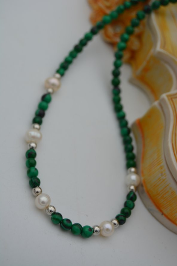 STONEAGE Malahit ve İncili Kolye Doğal Taş - Resim 5