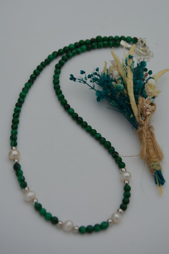 STONEAGE Malahit ve İncili Kolye Doğal Taş - Resim 6