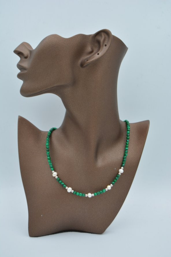 STONEAGE Malahit ve İncili Kolye Doğal Taş - Resim 8