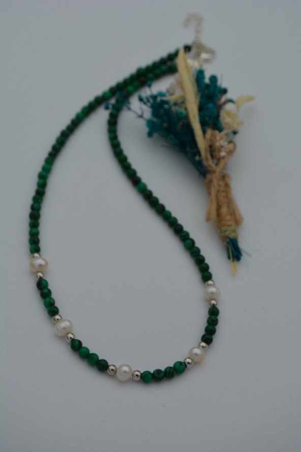 STONEAGE Malahit ve İncili Kolye Doğal Taş - Resim 9