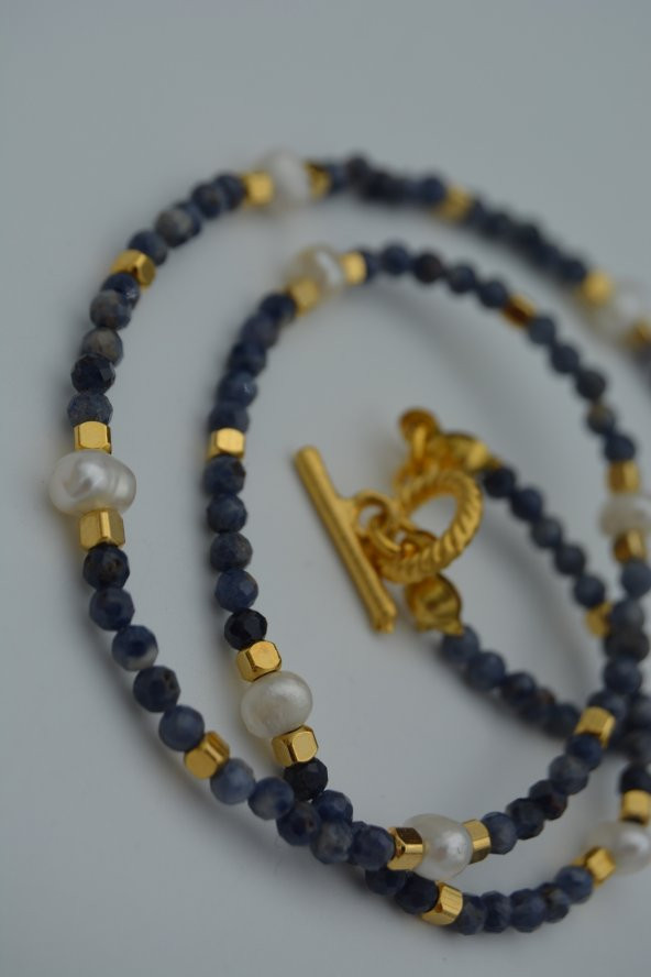 STONEAGE Safir ve İnci Taşlı Bayan Doğal Taş Kolye - 5