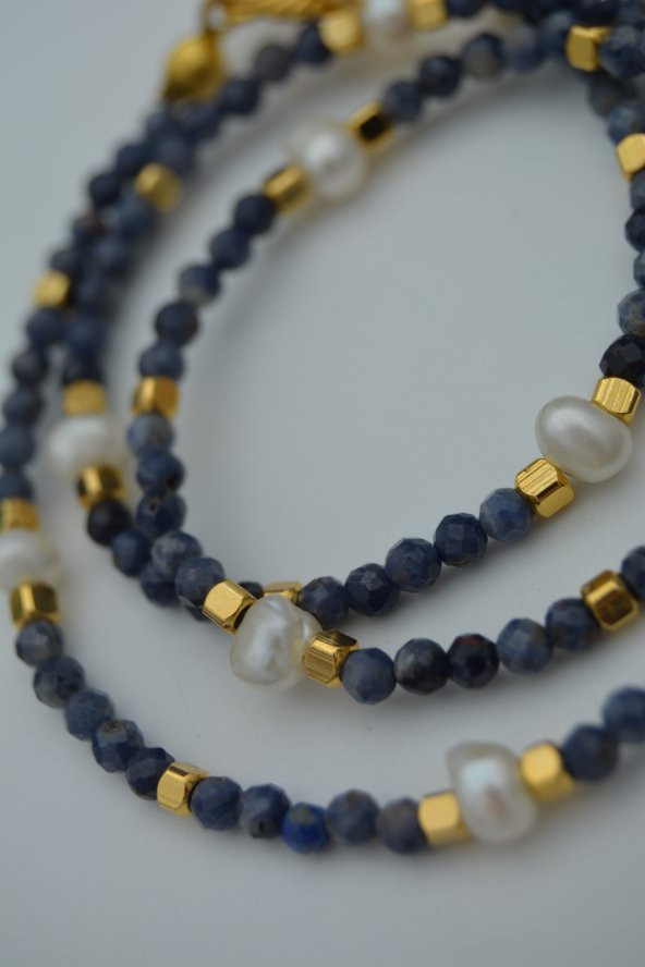 STONEAGE Safir ve İnci Taşlı Bayan Doğal Taş Kolye - 6
