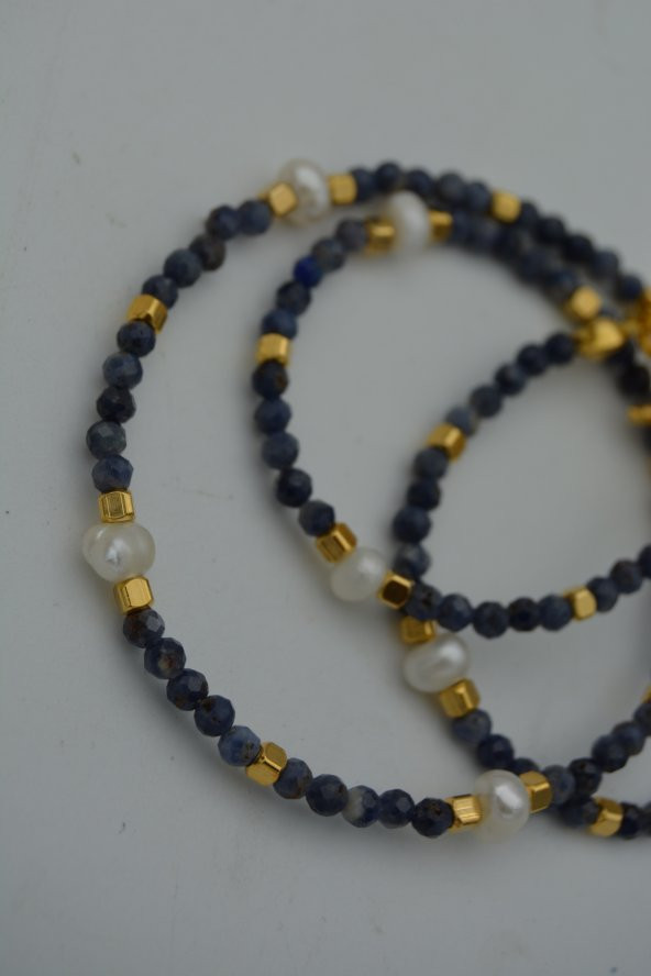 STONEAGE Safir ve İnci Taşlı Bayan Doğal Taş Kolye - 8