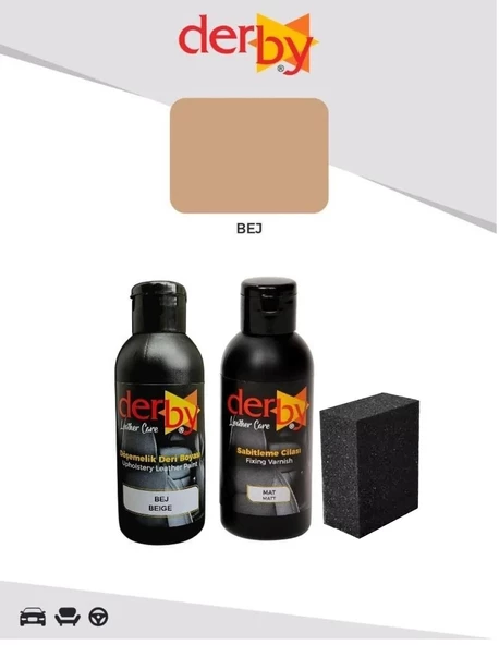 Derby Deri Döşeme Boyası + Sabitleme Cilası + Siyah Sünger - 12