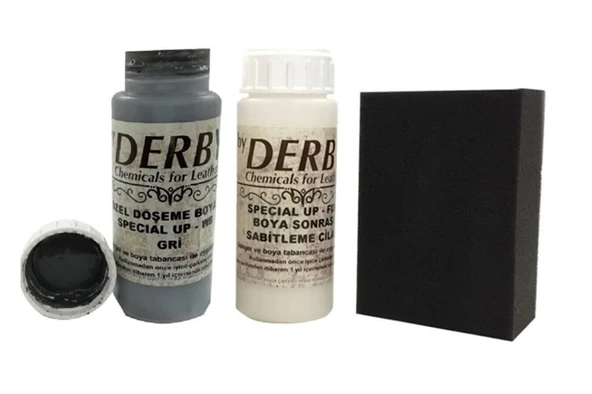 Derby Deri Döşeme Boyası + Sabitleme Cilası + Siyah Sünger - 3