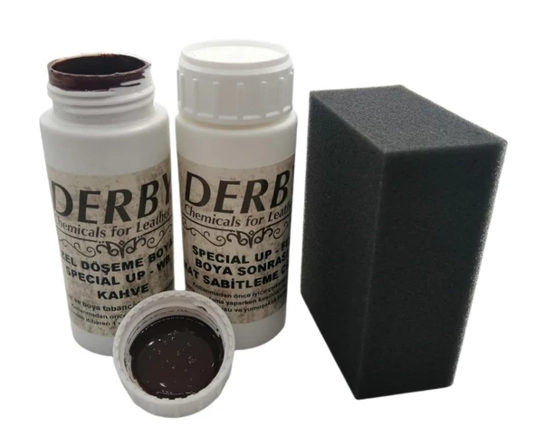 Derby Deri Döşeme Boyası + Sabitleme Cilası + Siyah Sünger - 4
