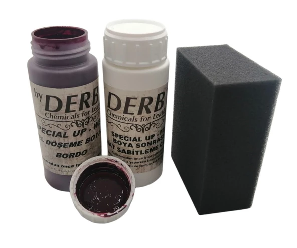 Derby Deri Döşeme Boyası + Sabitleme Cilası + Siyah Sünger - 9