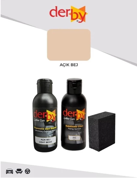 Derby Deri Döşeme Boyası + Sabitleme Cilası + Siyah Sünger - 10