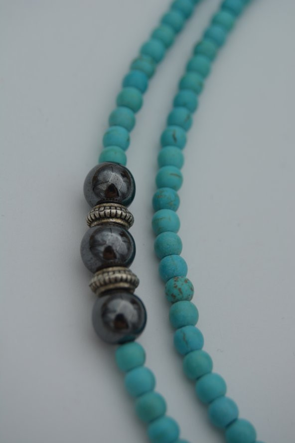 STONEAGE Turkuaz ve Hematit Taşlı Kısa Uzun Kullanılabilen Kolye ürün görseli