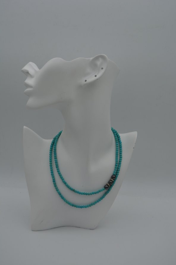 STONEAGE Turkuaz ve Hematit Taşlı Kısa Uzun Kullanılabilen Kolye - Resim 4