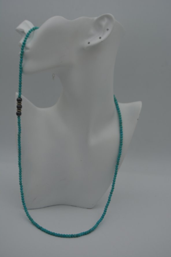 STONEAGE Turkuaz ve Hematit Taşlı Kısa Uzun Kullanılabilen Kolye - Resim 5