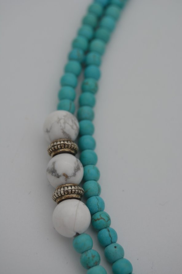 STONEAGE Turkuaz ve Havlit Taşlı Kısa ve Uzun Kullalanılabilen Kolye - Resim 2