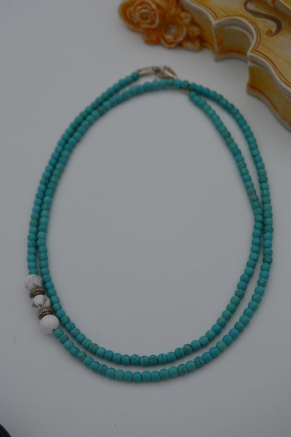 STONEAGE Turkuaz ve Havlit Taşlı Kısa ve Uzun Kullalanılabilen Kolye - Resim 3