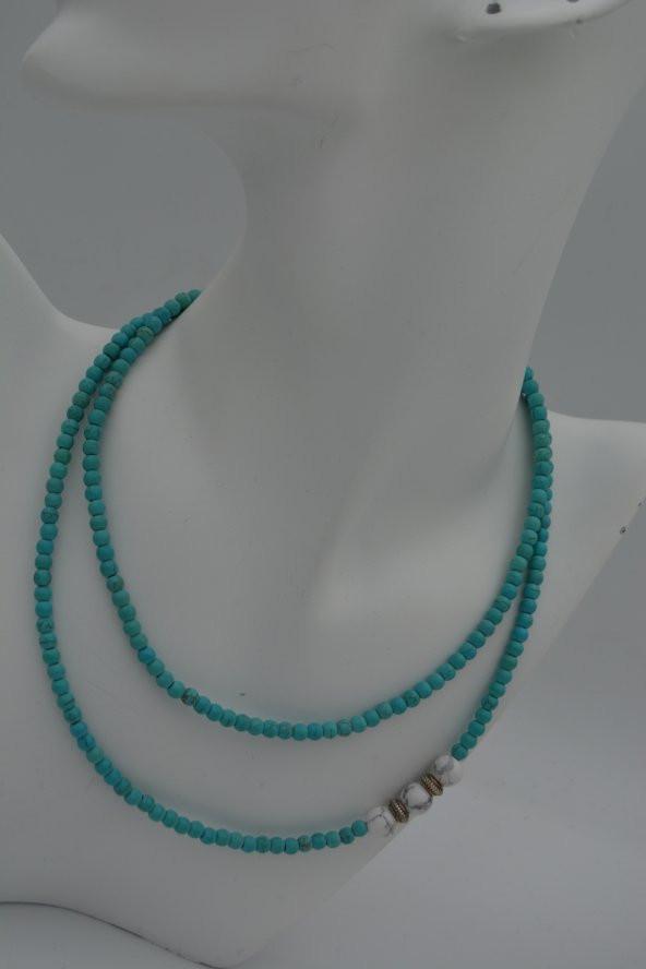 STONEAGE Turkuaz ve Havlit Taşlı Kısa ve Uzun Kullalanılabilen Kolye - Resim 4