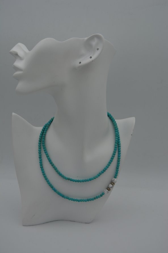 STONEAGE Turkuaz ve Havlit Taşlı Kısa ve Uzun Kullalanılabilen Kolye - Resim 5