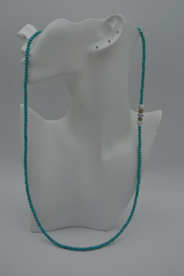STONEAGE Turkuaz ve Havlit Taşlı Kısa ve Uzun Kullalanılabilen Kolye - Resim 6