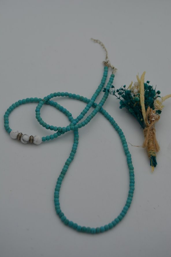 STONEAGE Turkuaz ve Havlit Taşlı Kısa ve Uzun Kullalanılabilen Kolye - Resim 7