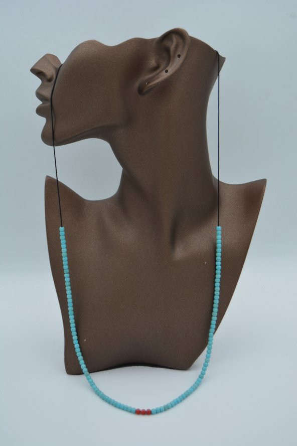 STONEAGE JEWELLERY Mercan ve Turkuaz Taşlı Metalsiz Kolye - Resim 5