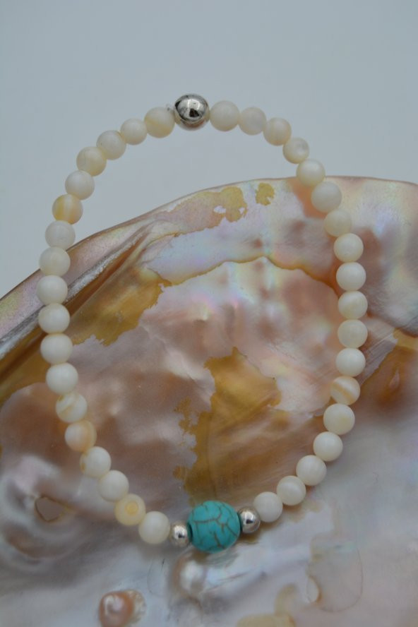 STONEAGE JEWELLERY Sedef ve Turkuaz Doğal Taşlı Spor Bileklik ürün görseli