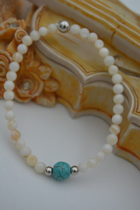 STONEAGE JEWELLERY Sedef ve Turkuaz Doğal Taşlı Spor Bileklik - Resim 2