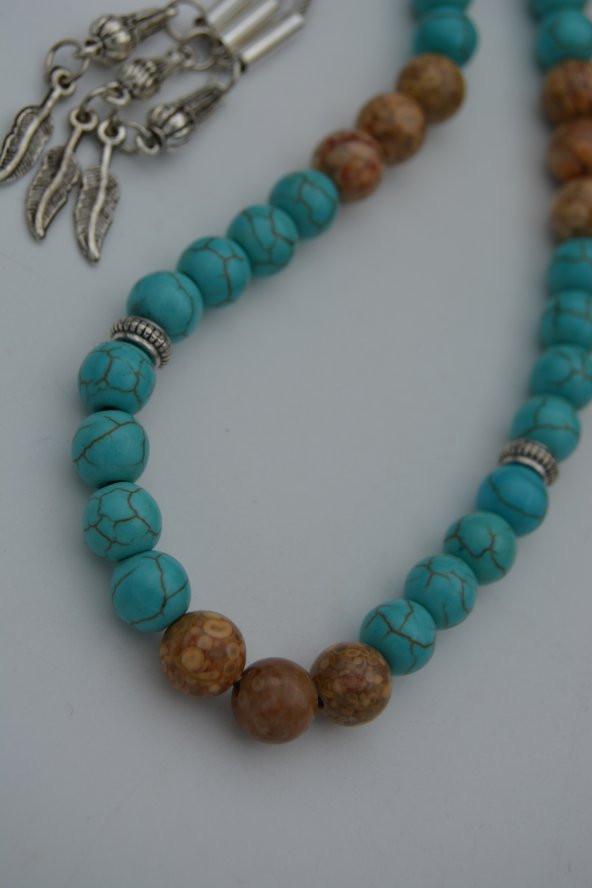 STONEAGE Turkuaz ve Jasper Doğal Taşlı Tespih Tesbih - 3