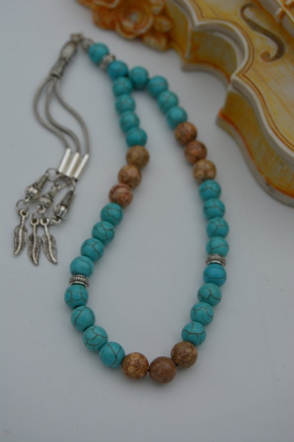 STONEAGE Turkuaz ve Jasper Doğal Taşlı Tespih Tesbih - 4