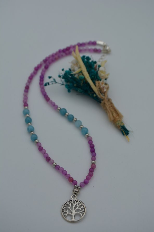 STONEAGE Jade ve Auamarin Taşlı Hayat Ağacı Kolye - 3