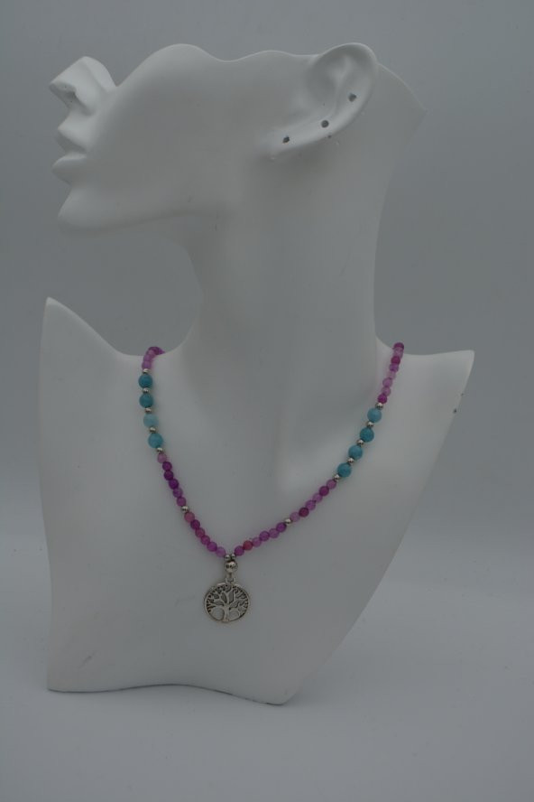 STONEAGE Jade ve Auamarin Taşlı Hayat Ağacı Kolye - 6
