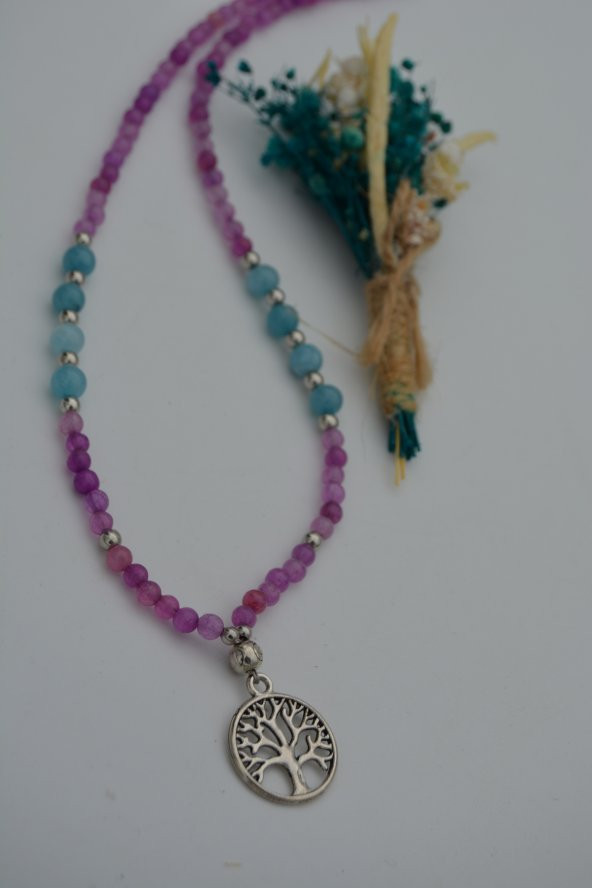 STONEAGE Jade ve Auamarin Taşlı Hayat Ağacı Kolye - 7