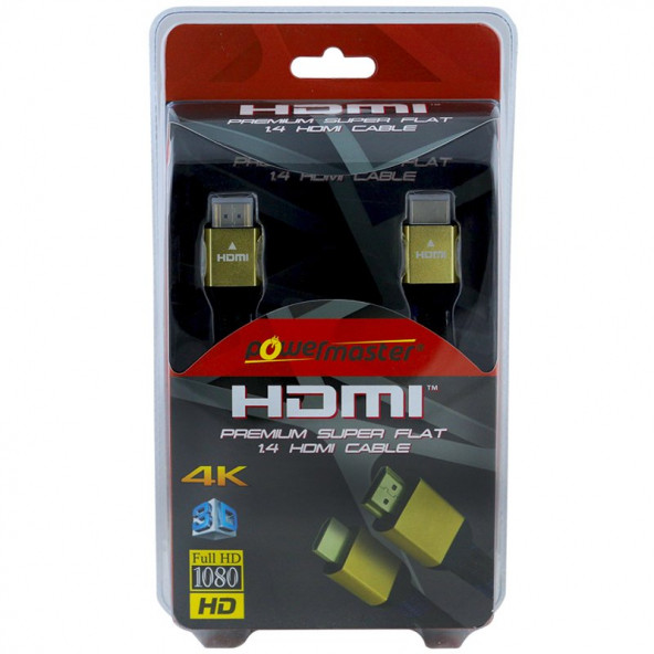Powermaster 1.8 Metre 3D 4K Uyumlu 1.4V Gold Yassı Örgülü HDMI Kablo