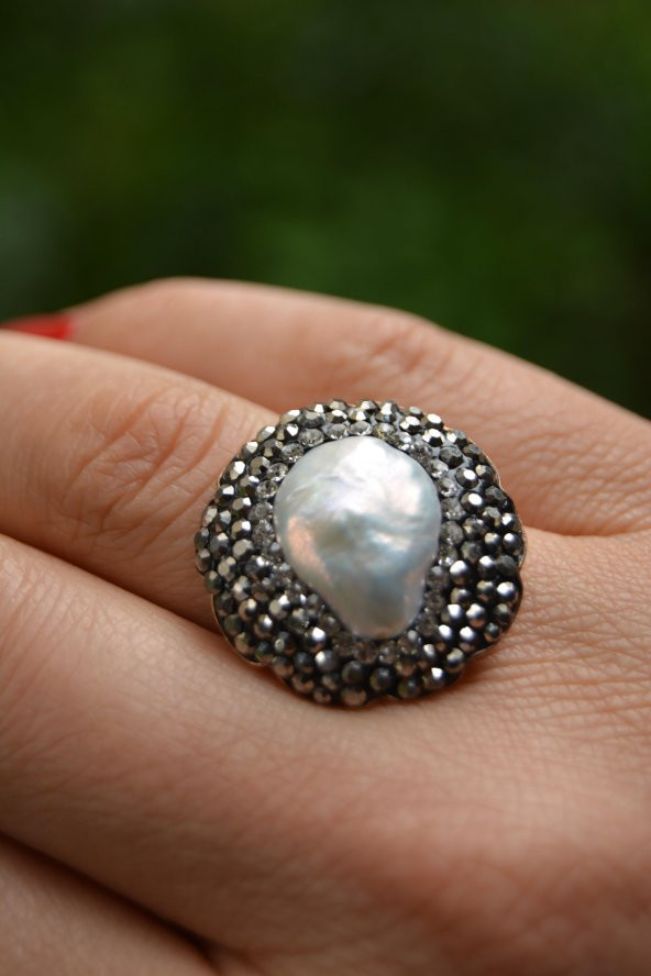 STONEAGE Sakız İncisi El Yapımı Ayarlanabilir Kadın Yüzük - Resim 4