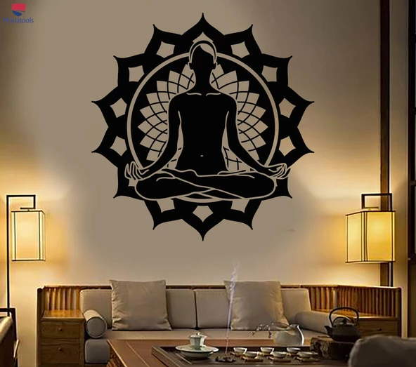 Oturma Odası, Yatak Odası Duvar Sticker Lotus Çiçeği Poz Yoga Meditasyon Stüdyo Çıkartmaları Benzersiz Hediyelik ürün görseli