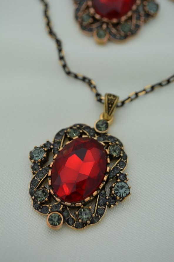 STONEAGE Yakut ve Zirkon Taşlı Kolye ve Küpe Set Takım - 5